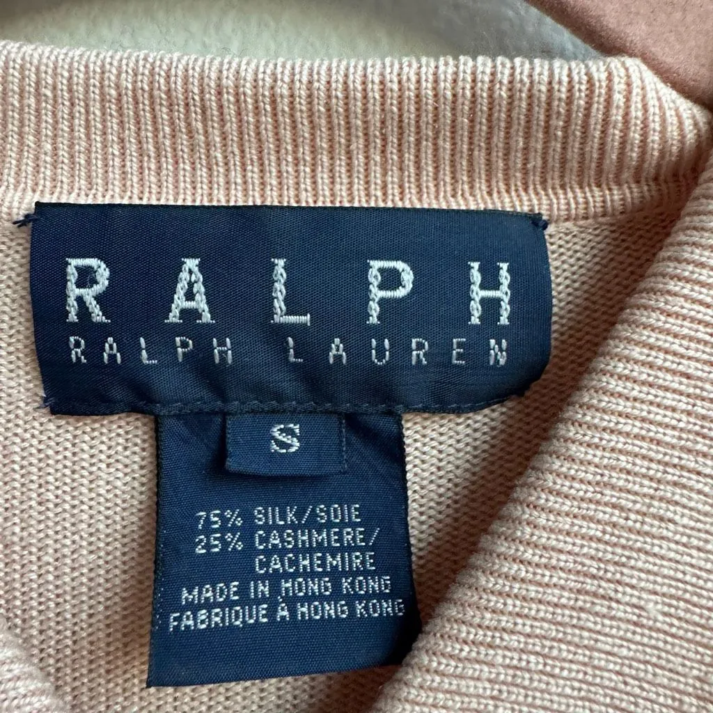 Vintage Ralph Lauren Silk Cashmere Collar Button Down Pink Cardigan Size Small - Image 2