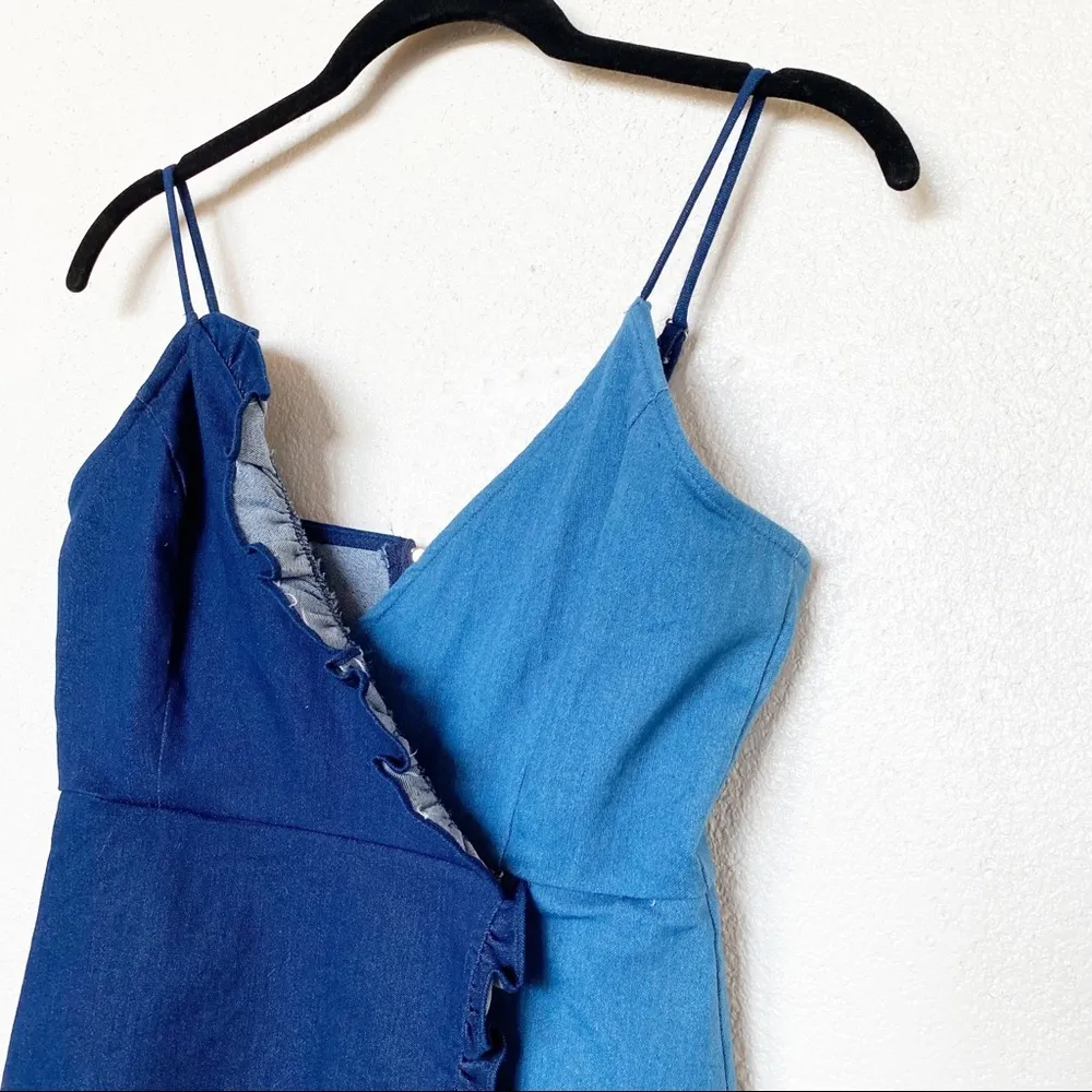 essue Two Tone Spaghetti Strap Ruffle Detail Dress Size Small - Image 3