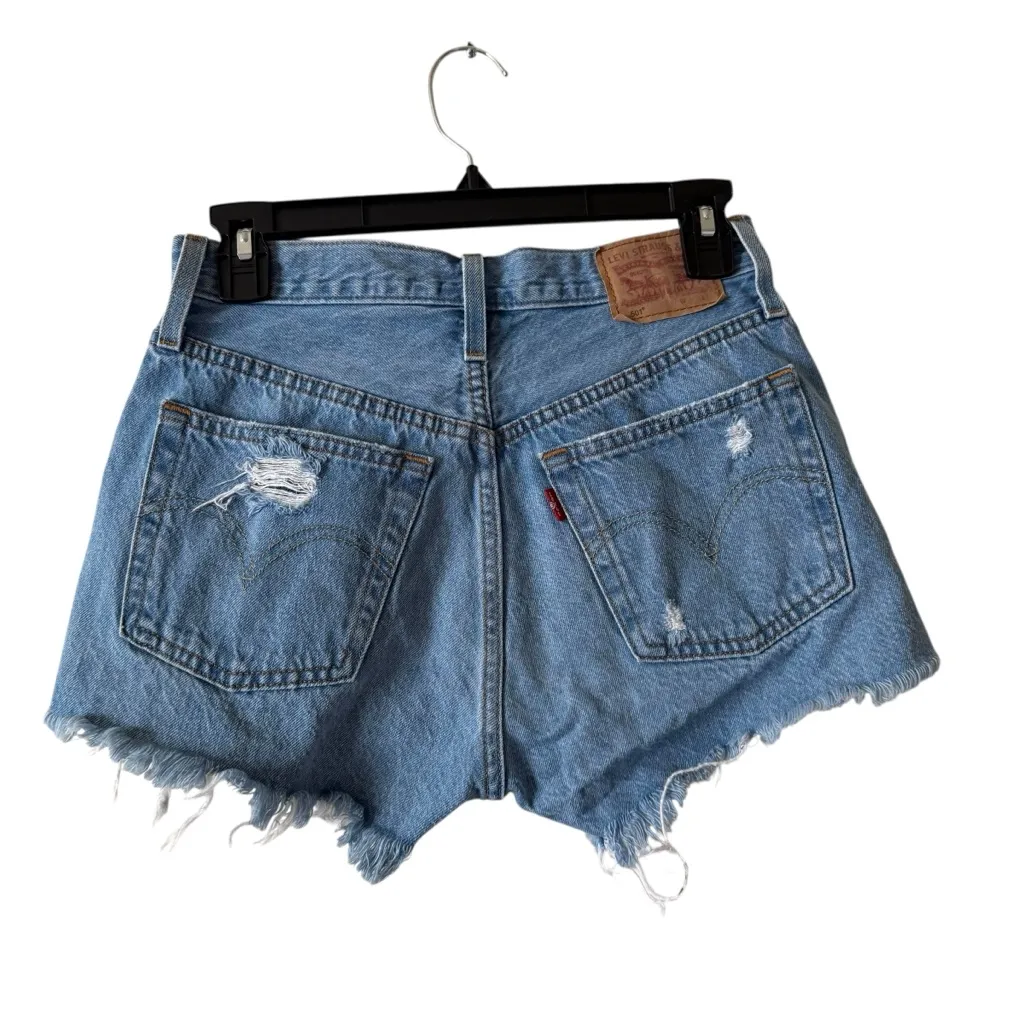 LEVIS 501 Original Fit High Rise Shorts Women's Sz 25 Distressed - Image 2