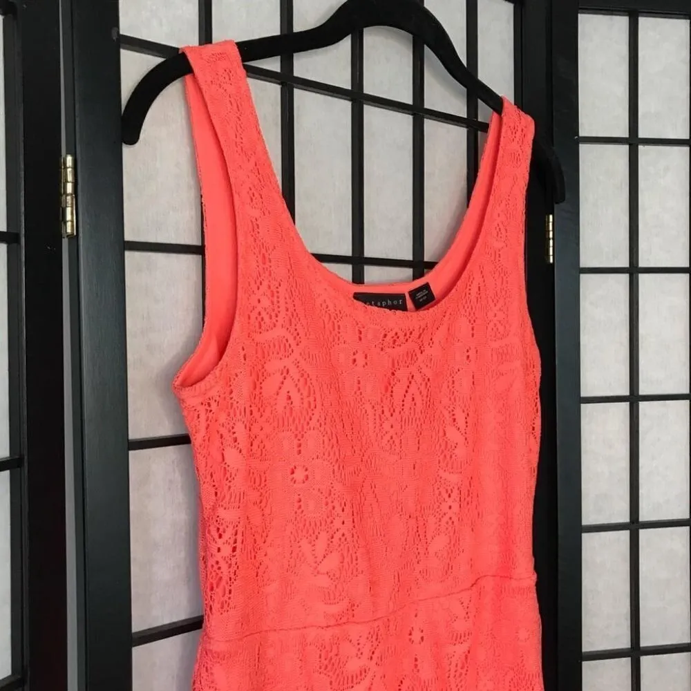 Anthropologie Lace Scoopneck Sleeveless Mini Above Knee Dress Orange Coral Small - Image 2