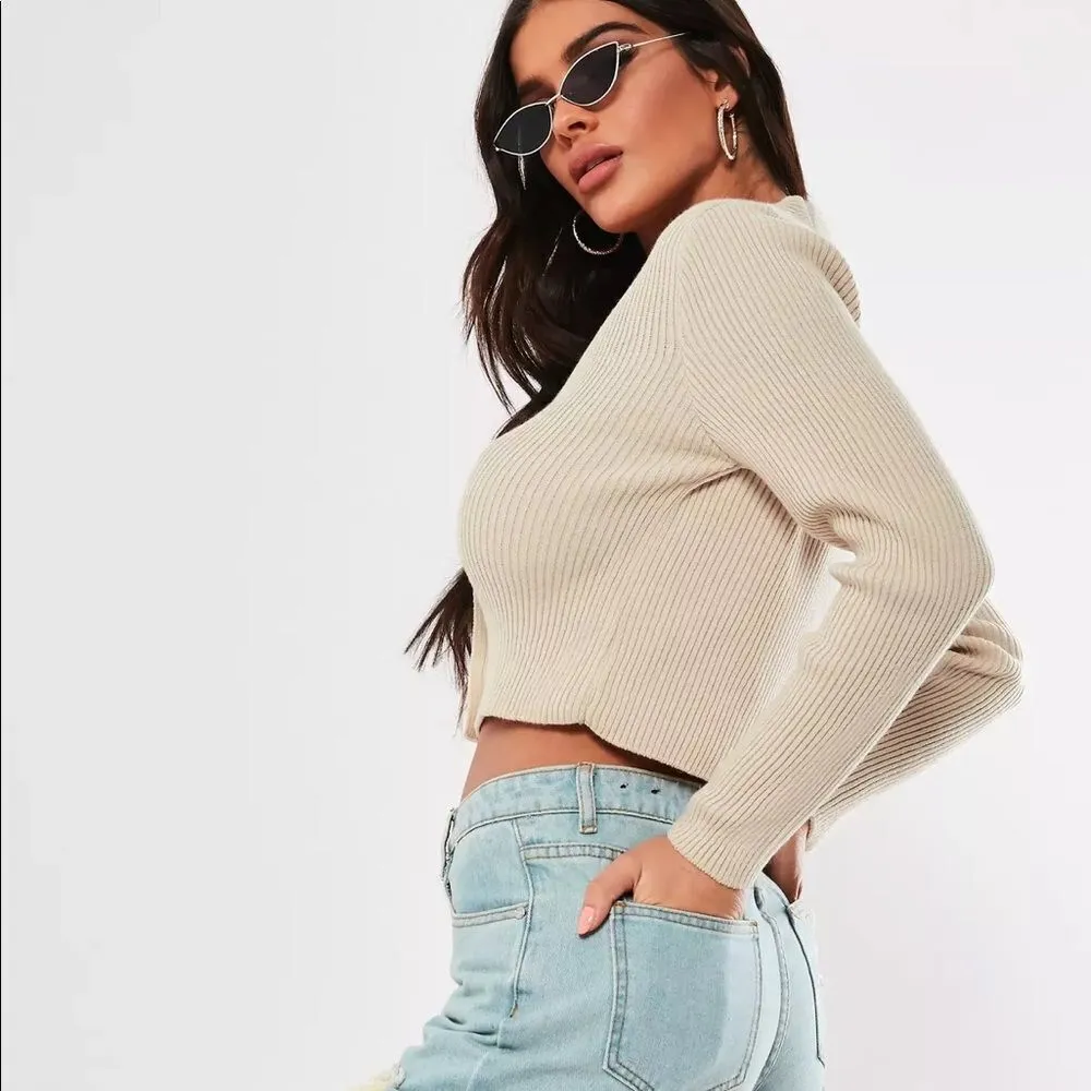 ✨ sand skinny rib cropped cardigan✨ - Image 4