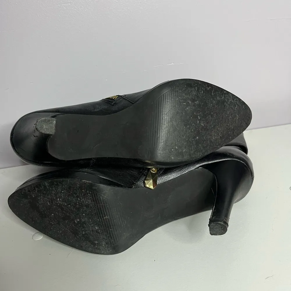 GABE Leather Fold Over Ankle Boots Side Zip Black Heels Women's - Image 4