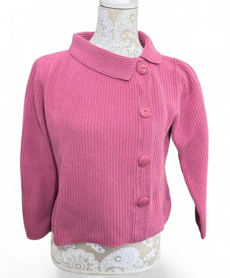 Asymmetrical Pink Christopher and Banks Cardigan Cute Bold Size Small Vintage - Image 1