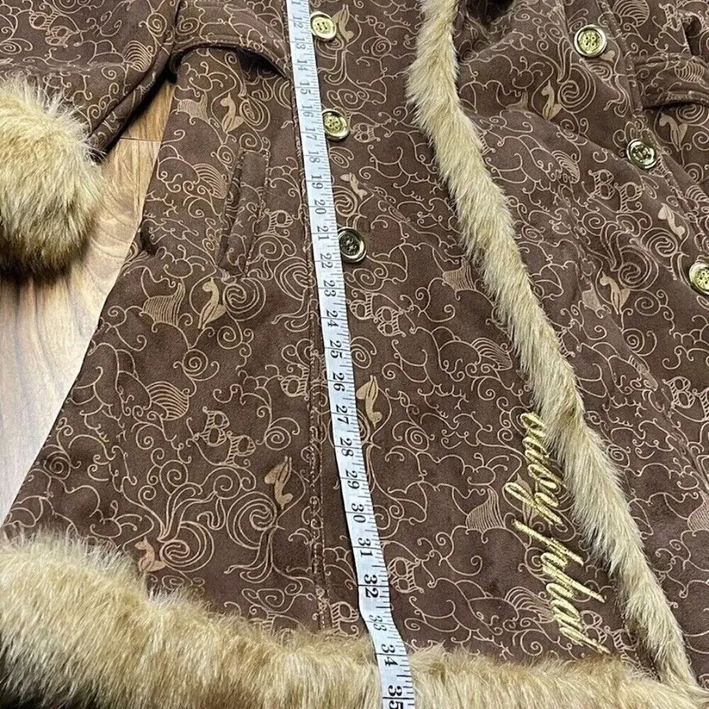 Vintage Baby Phat Brown Gold Faux Fur Women’s Brown Coat Women’s Sz L - Image 13