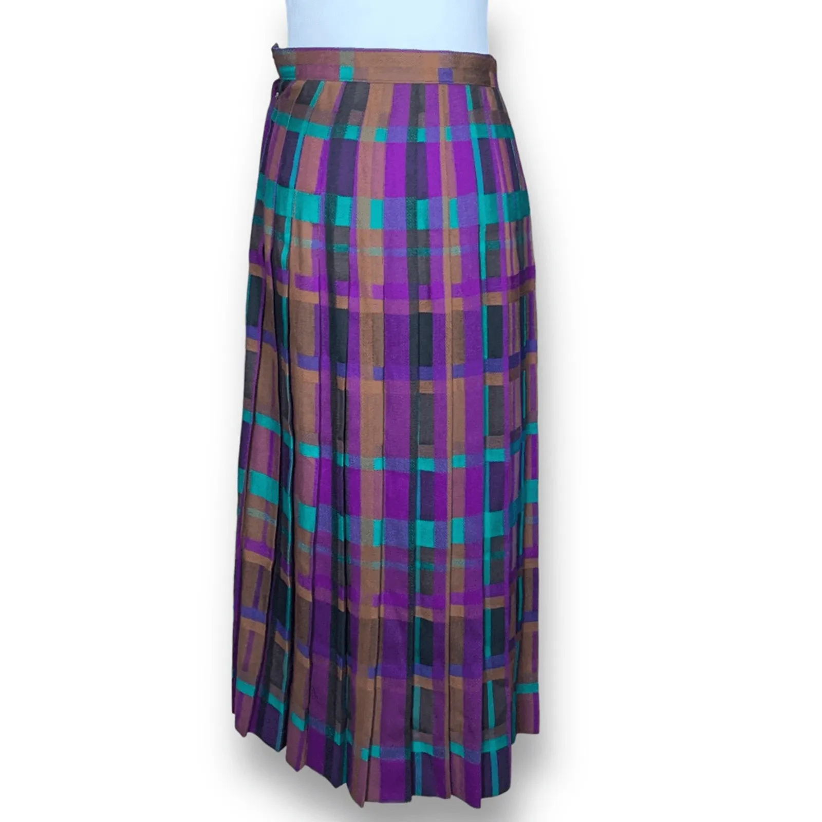 Christian Dior 80s Purple Plaid Wool Pleated Maxi Skirt Holiday Longline Classic - Image 6