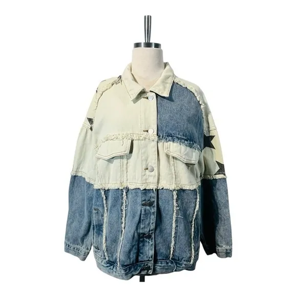 POL Denim Look Up At The Stars Jean Jacket Relaxed Oversized Women Size Small‎ - Image 3