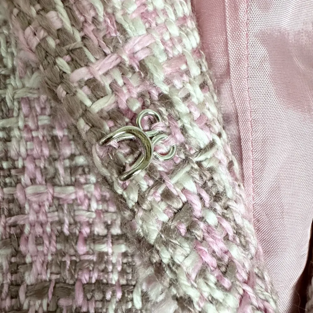 Mac & Jac Tweed Fringe Blazer Office Siren Jacket Barbiecore Pink Lace Career 6 - Image 7