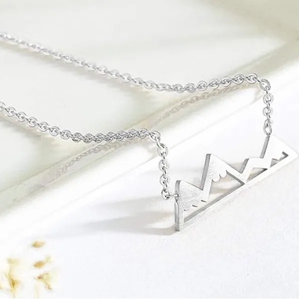 White Gold Plated Mountain Bar Pendant Necklace, 16-18”‎ - Image 3