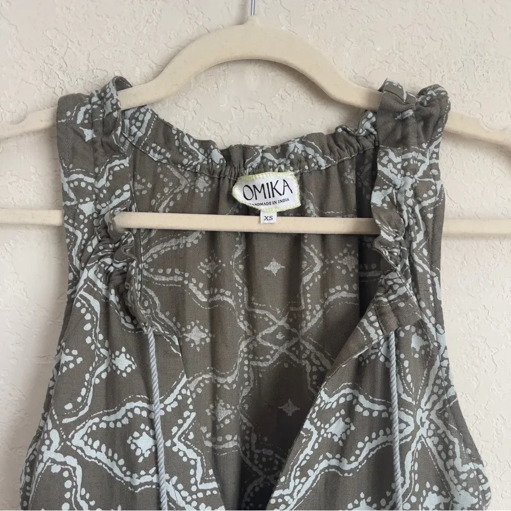 Omika Anthropologie Floral Ruffled Tunic Maxi Dress Sleeveless Tassels green Size XS - Image 4