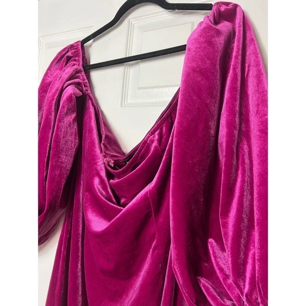 Pretty Little Thing Fuchsia Pink Velvet Puff Sleeve Bodycon Mini Dress XL 14 - Image 7