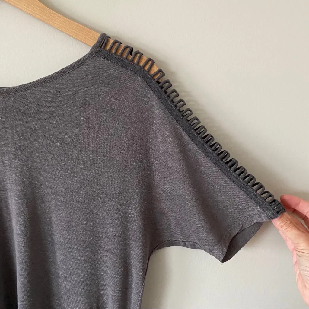 Zara Cutout Split Sleeve Blouse Short Sleeve Top Gray Size Small - Image 3