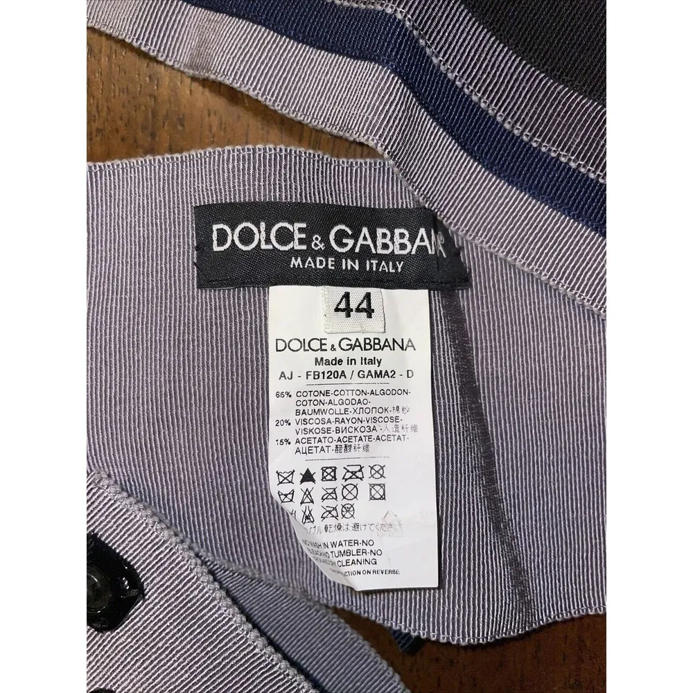 DOLCE & GABBANA Wide Gray Striped Belt Crystal Butterfly Brooch Made In Italy 44 - Image 3