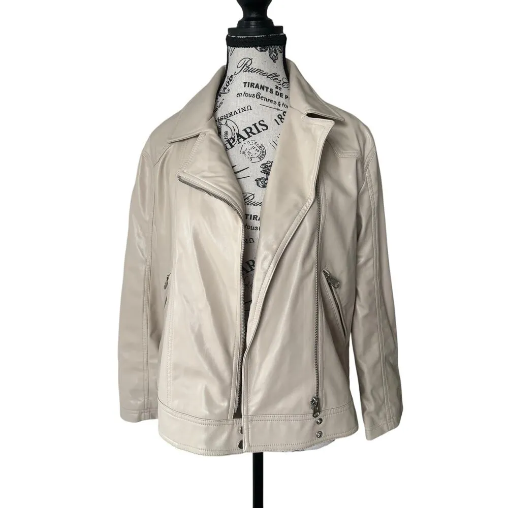 Zara Beige Faux Leather Biker Jacket - Image 2