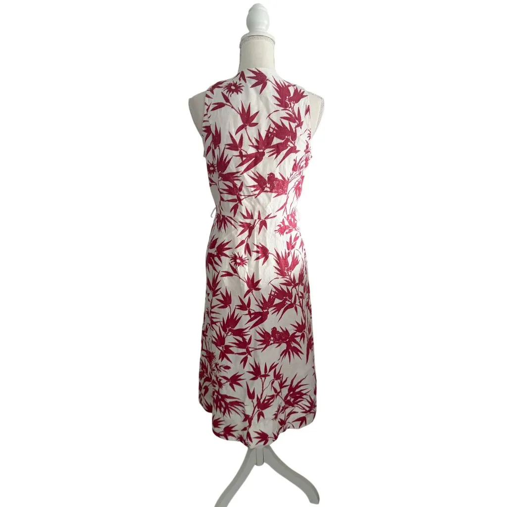 POLO RALPH LAUREN 100% Linen Cream Red Botanical Linen Wrap Dress Size 6 - Image 6