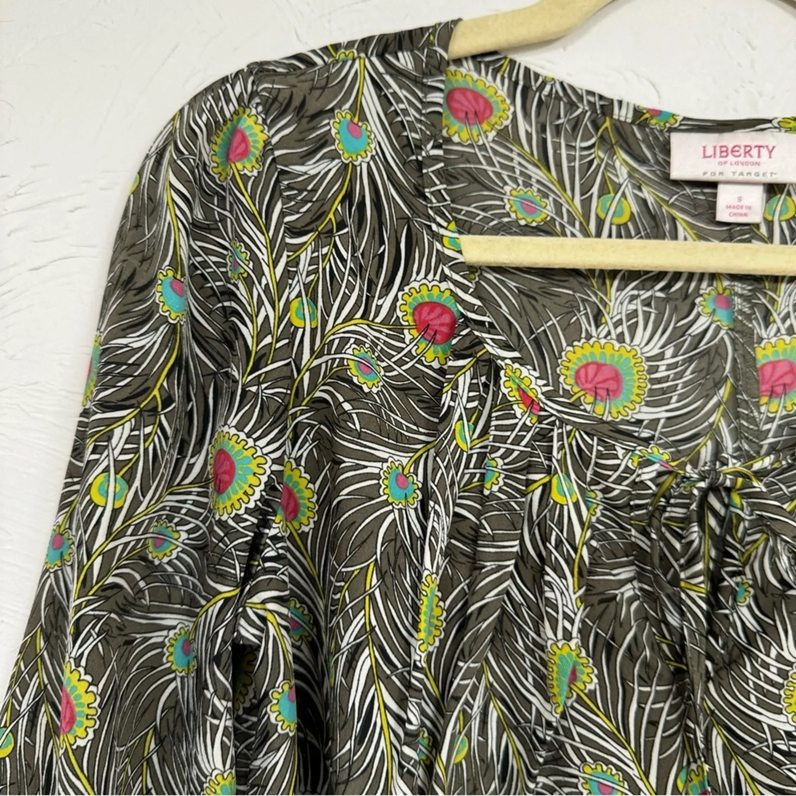 Liberty of London X Target Green Peplum 3/4 Sleeve Blouse Womens S Preppy Fall - Image 3