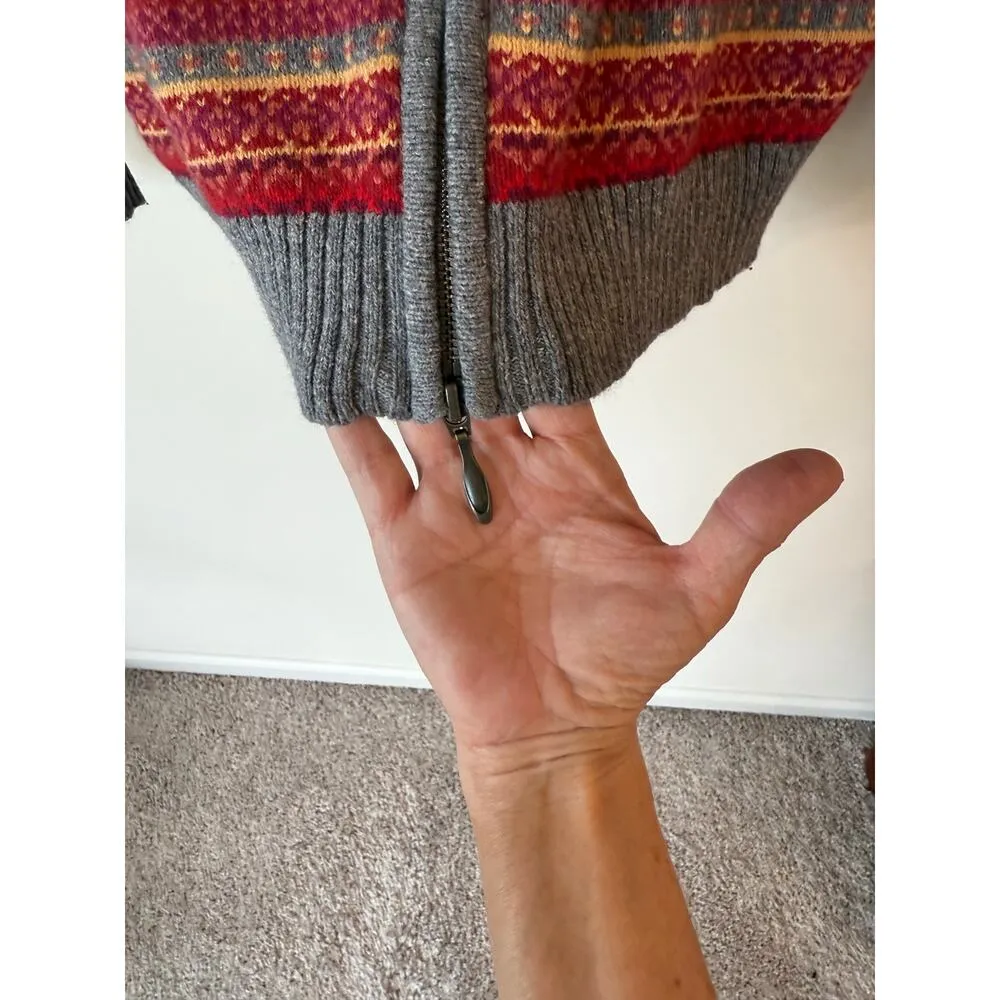 Appleseed's Long Sleeve Aztec Zip Up Cardigan Sweater Gray Red Women's Medium - Image 3