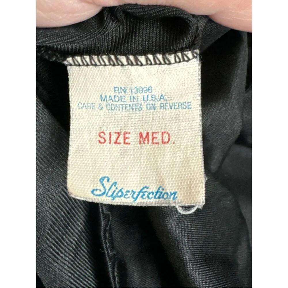 Y2K Vintage Sliperfection Womens Black‎ Lace Trim Cami Tank Top sz M 90s Dainty Black Size M - Image 5