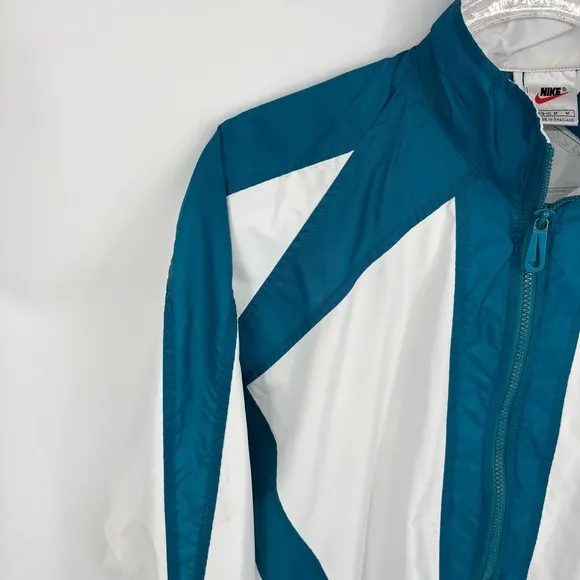 Nike Vintage 90s Windbreaker Circle Logo Size Medium White Teal Retro Streetwear - Image 3