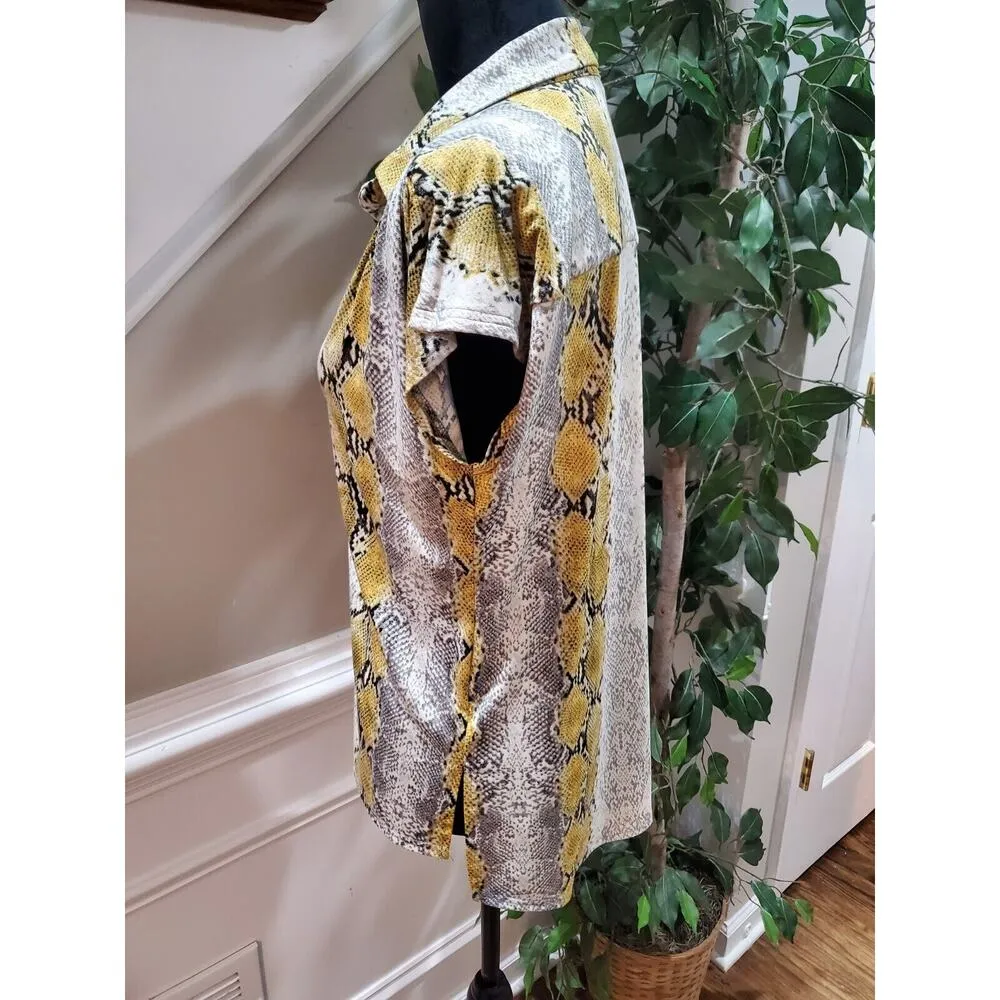 Ember Rose Multicolor Snake Print Collared Short Sleeve Button Down Shirt Size L Size L - Image 5