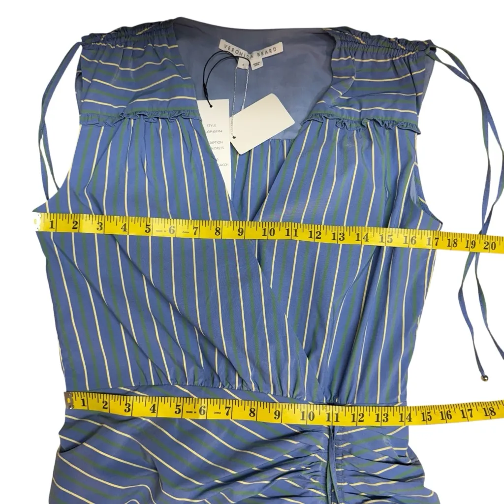 NWT Veronica Beard Teagan Stripe Ruched V-Neck Midi Dress Blue Size 6 Side Slit - Image 13