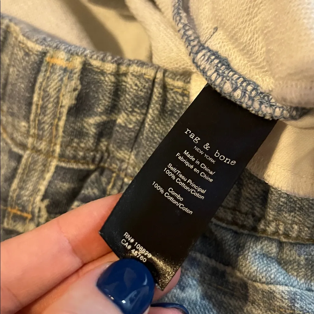 Rag & Bone Miramar Denim Print Cotton Terry Joggers Sz XL - Image 3