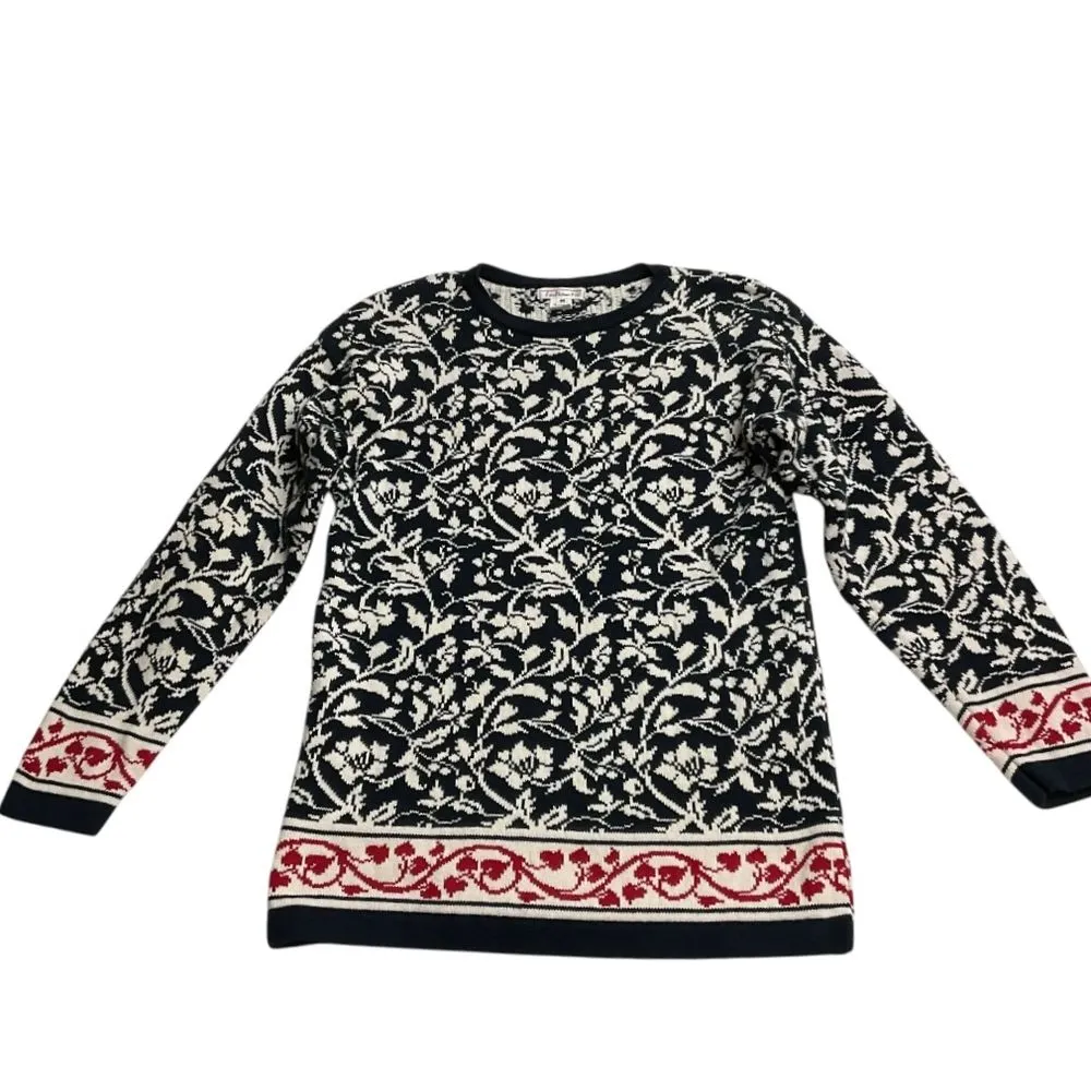 Talbots Women's‎ Floral Long Sleeve Sweater Size M White Red Pullover Fair Isle - Image 5