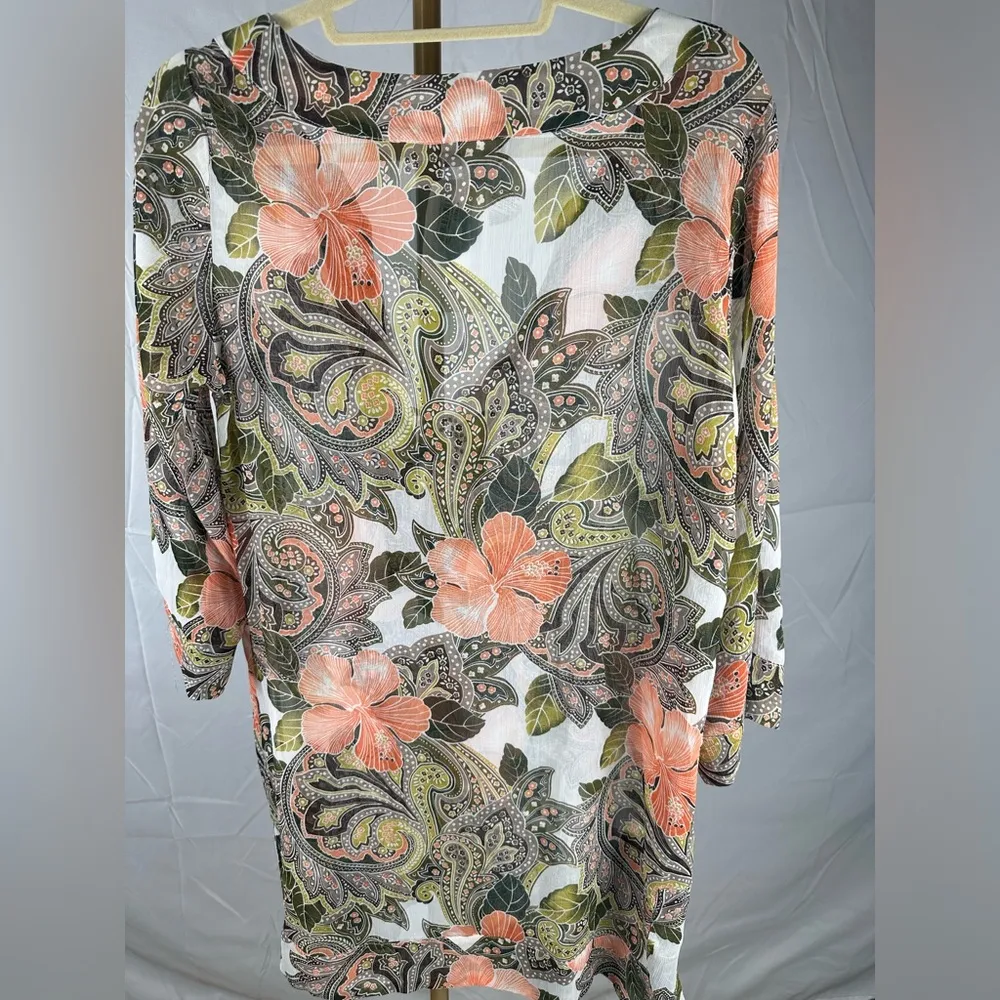 Paisley Hibiscus Tropical Print Swim Coverup Small Sheer Tunic - Image 3