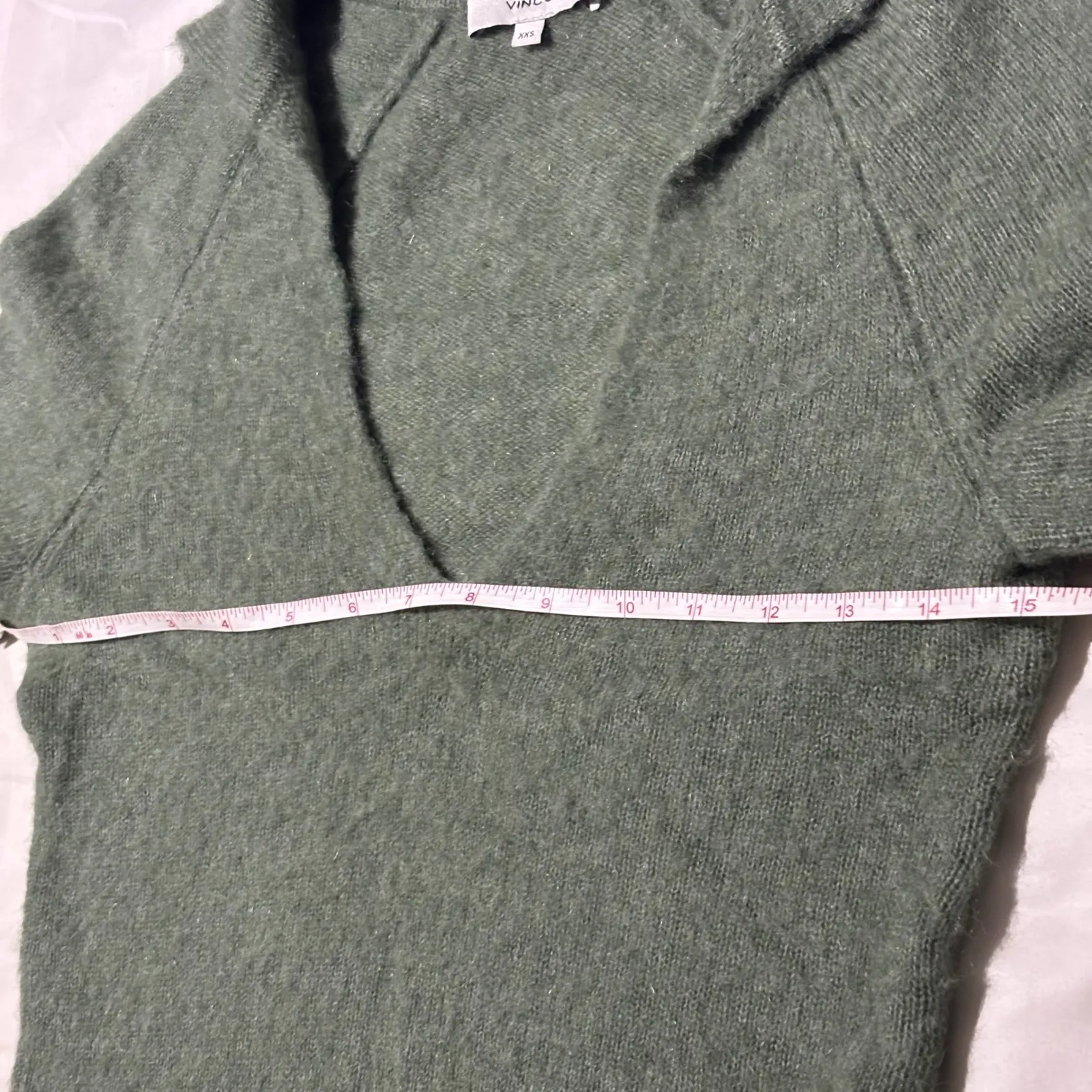 VINCE Alpaca Wool Blend Collared V Neck Long Sleeve Sweater XXS Sage Jade Green - Image 10