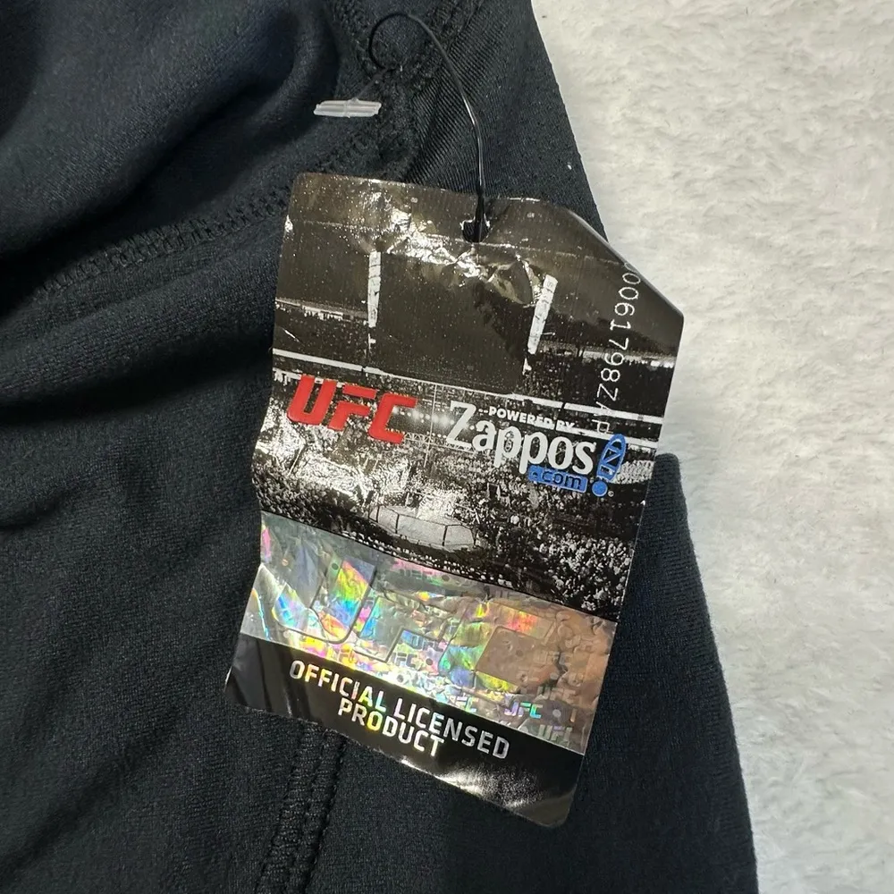 UFC Women's Black Bike Shorts with Red Logo and Side Pockets Size M - Image 3