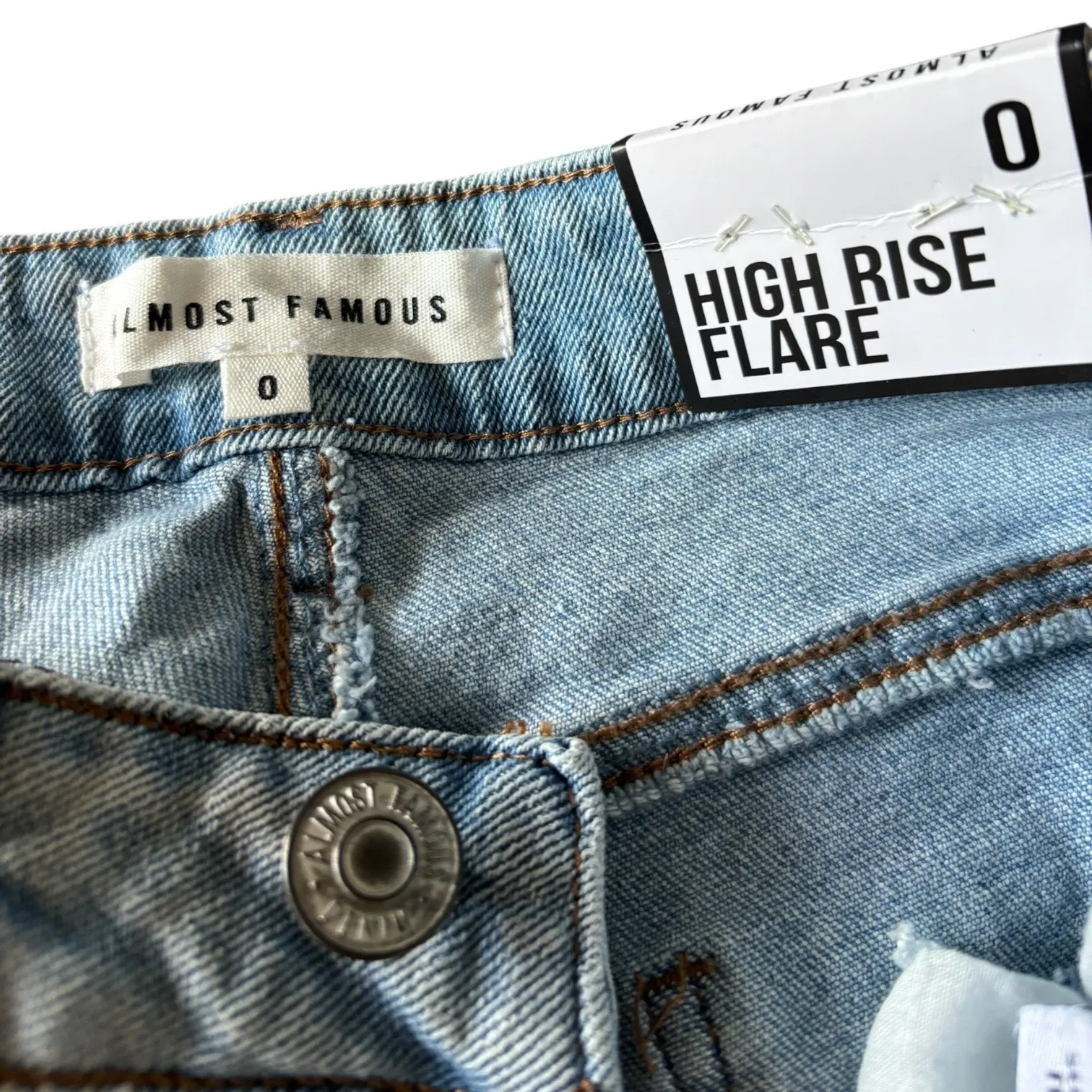 Almost Famous Womens Jeans Size 0 High Rise Flare‎ Colorblock Raw Hem Patchwork - Image 5