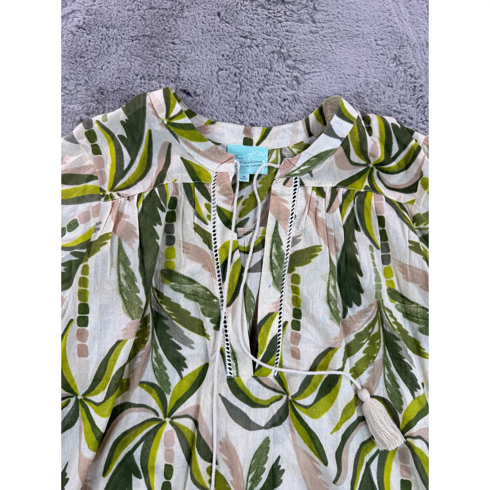 NWT True Destinations Women's M Palm Print 3/4 Sleeve‎ Tassel Fringe Tunic Dress - Image 8