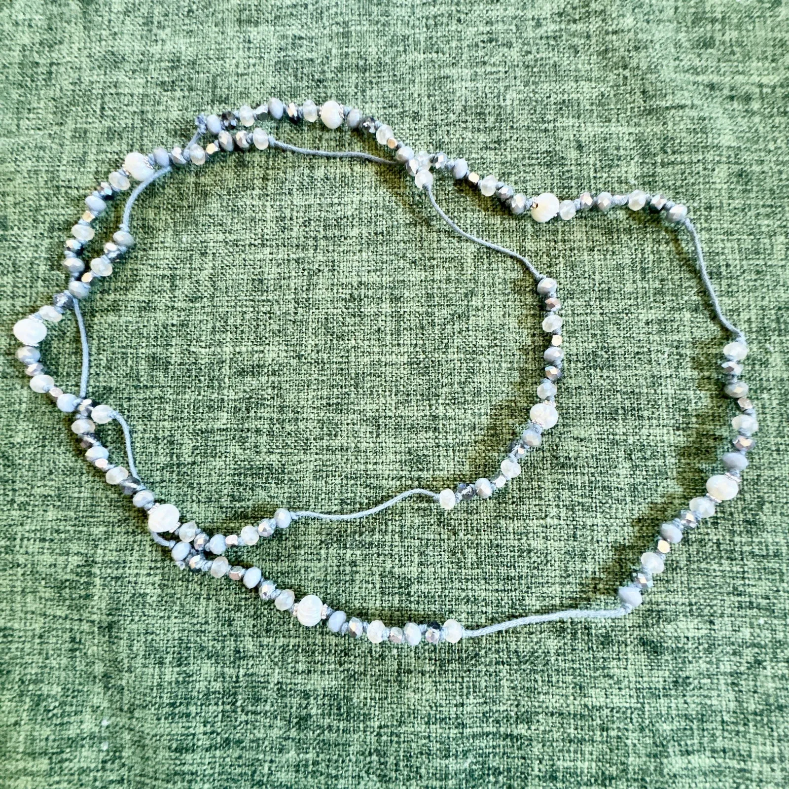 Marlyn Schiff Pearl Crystal Beaded Twine Rope Necklace Bracelet NEW Gray - Image 3