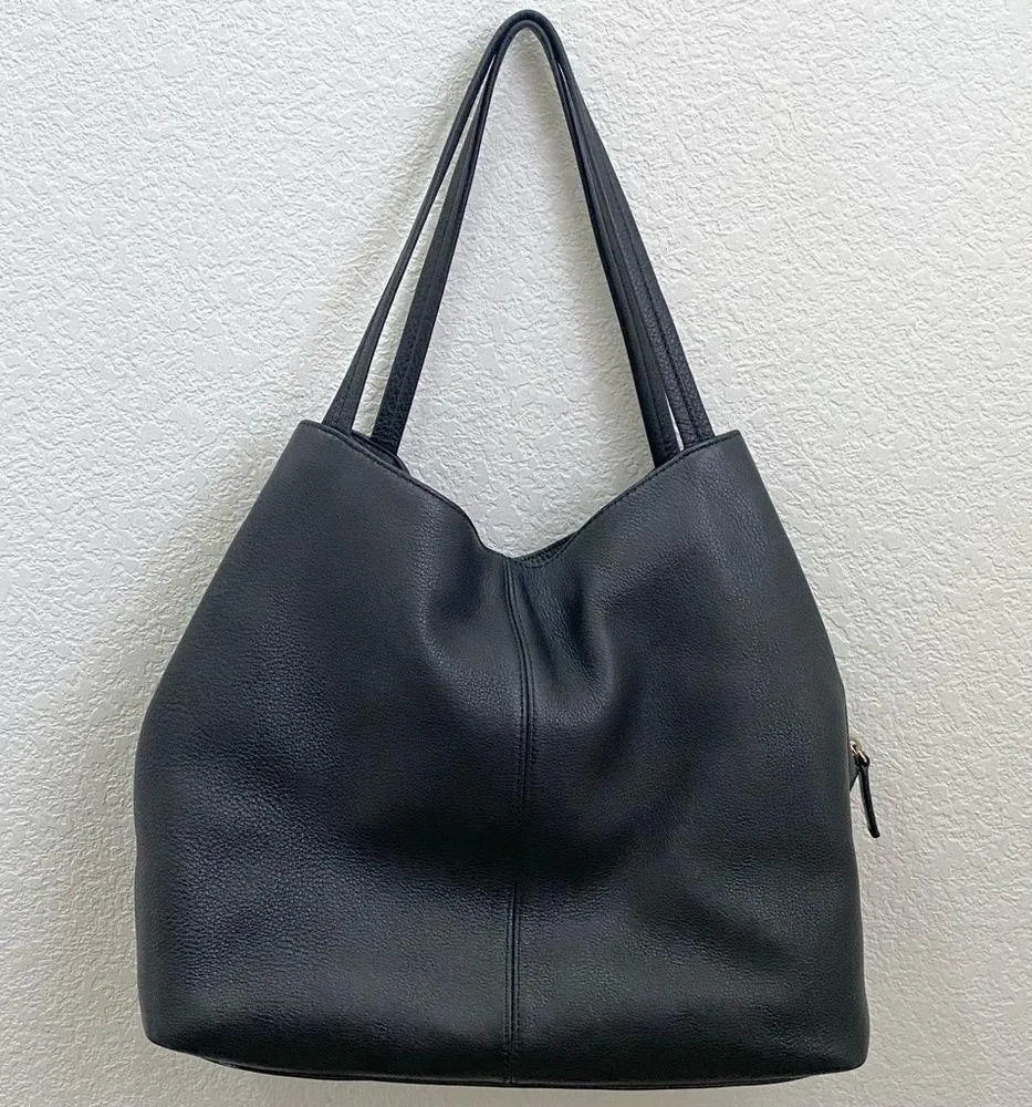 VINCE CAMUTO “IKE” Black Soft Pebbled Leather Tote Double Handle Shoulder Bag - Image 3