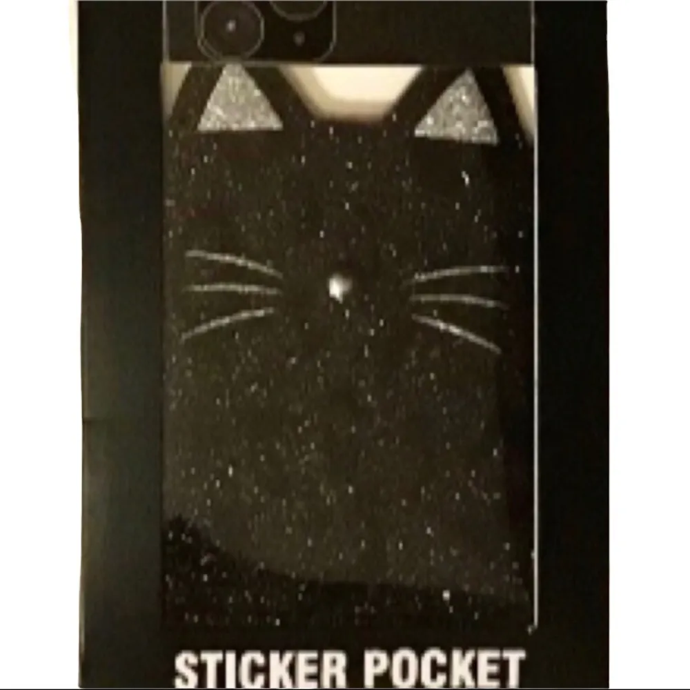 Phone Sticker Wallet $/Card Holder (Black Kitty with Glitter Design) Black - Image 2