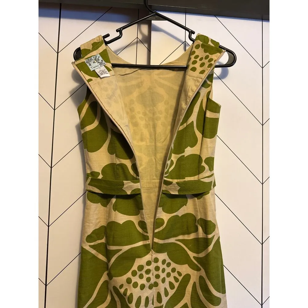 Tabitha Anthropologie Women’s 0 Tabitha Room Cotton Green Cream Retro Midi Dress - Image 3