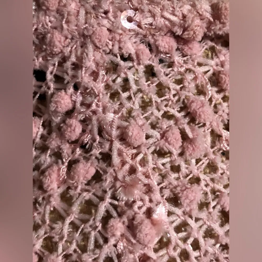 Pink Knit Open Front Cardigan w/Tiny Sequins & Satin Pink Lurex EUC! Size undefined - Image 3