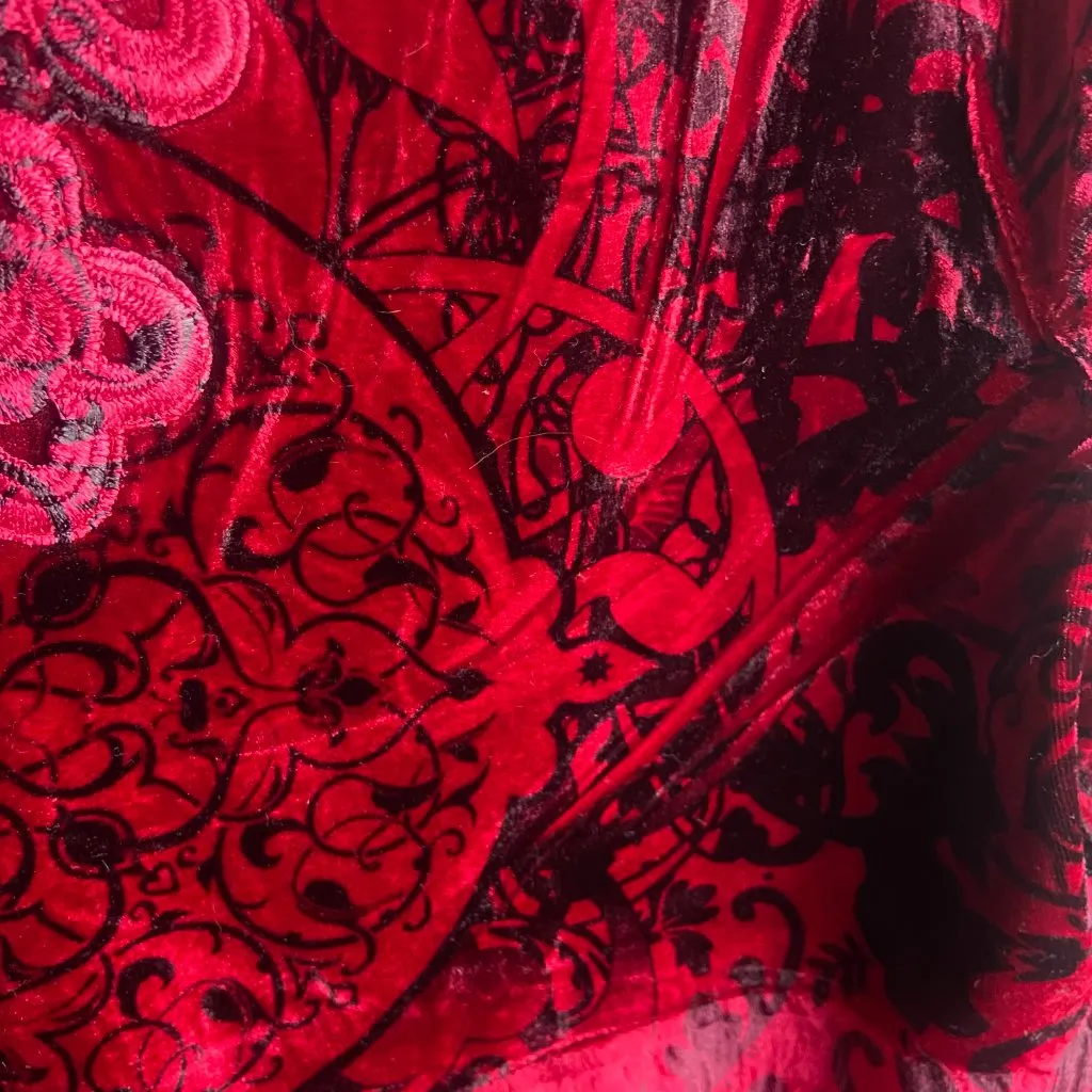 Live and Let Live Size L Crushed Velvet Baby Doll Blouse Top Red Lace Whimsigoth - Image 2