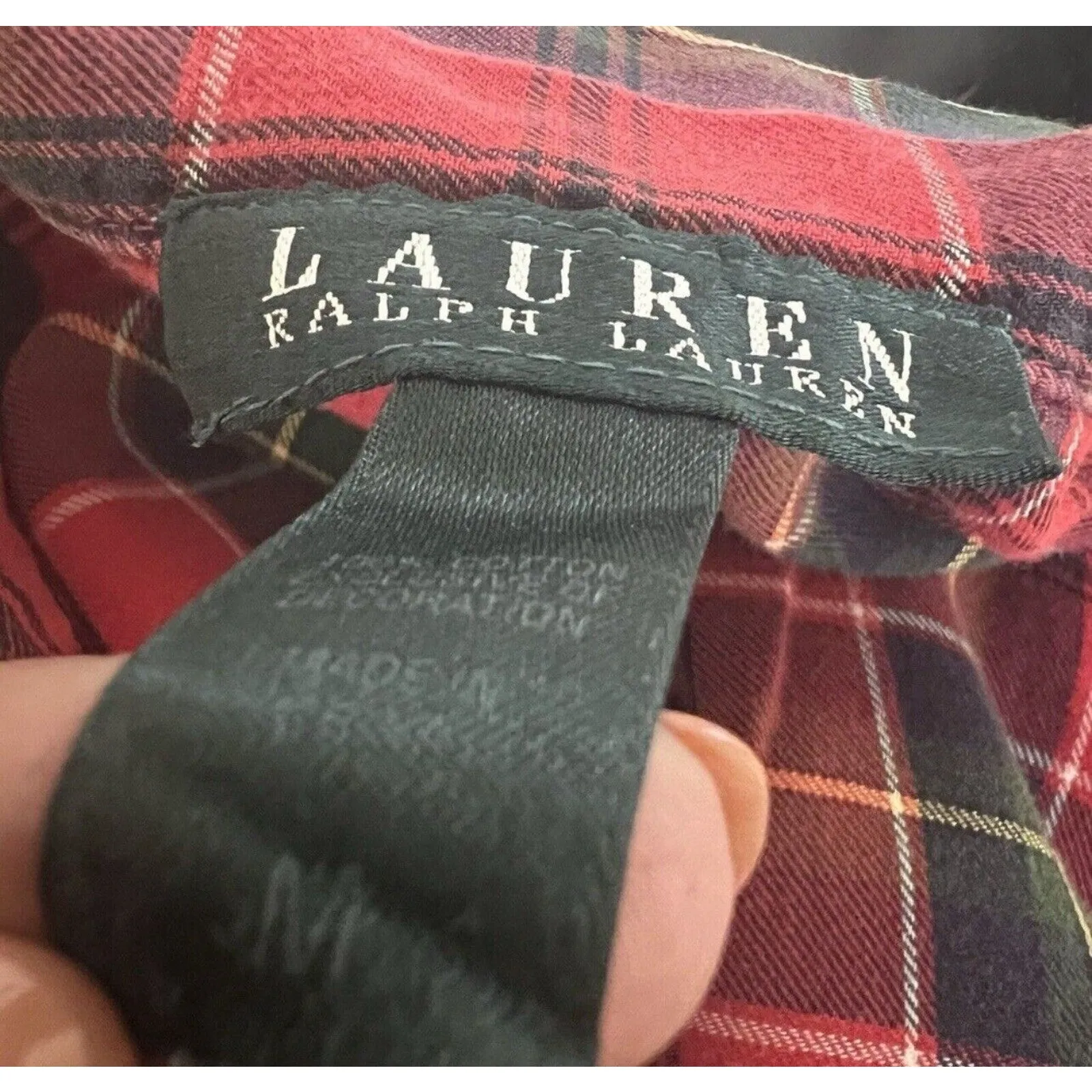 Lauren Ralph Lauren Size Medium Red Tartan Plaid Pajama Top Embroidered Initials - Image 9
