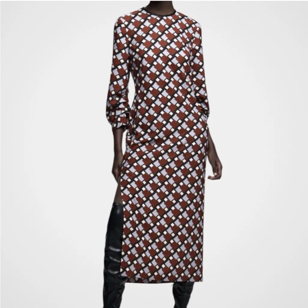 ZARA EUC  Geometric Side Slit Column
Maxi Dress - Image 2