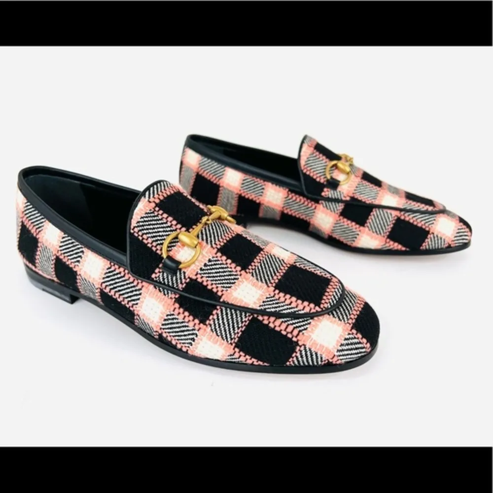 Gucci New Jordaan Horsebit Multi Color Plaid Check Tweed Loafers Flats Size 35 - Image 13