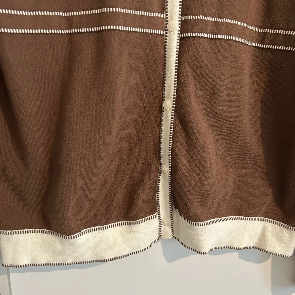 Ann Taylor Loft Colorblock Cardigan Brown Cream Size L - Image 4
