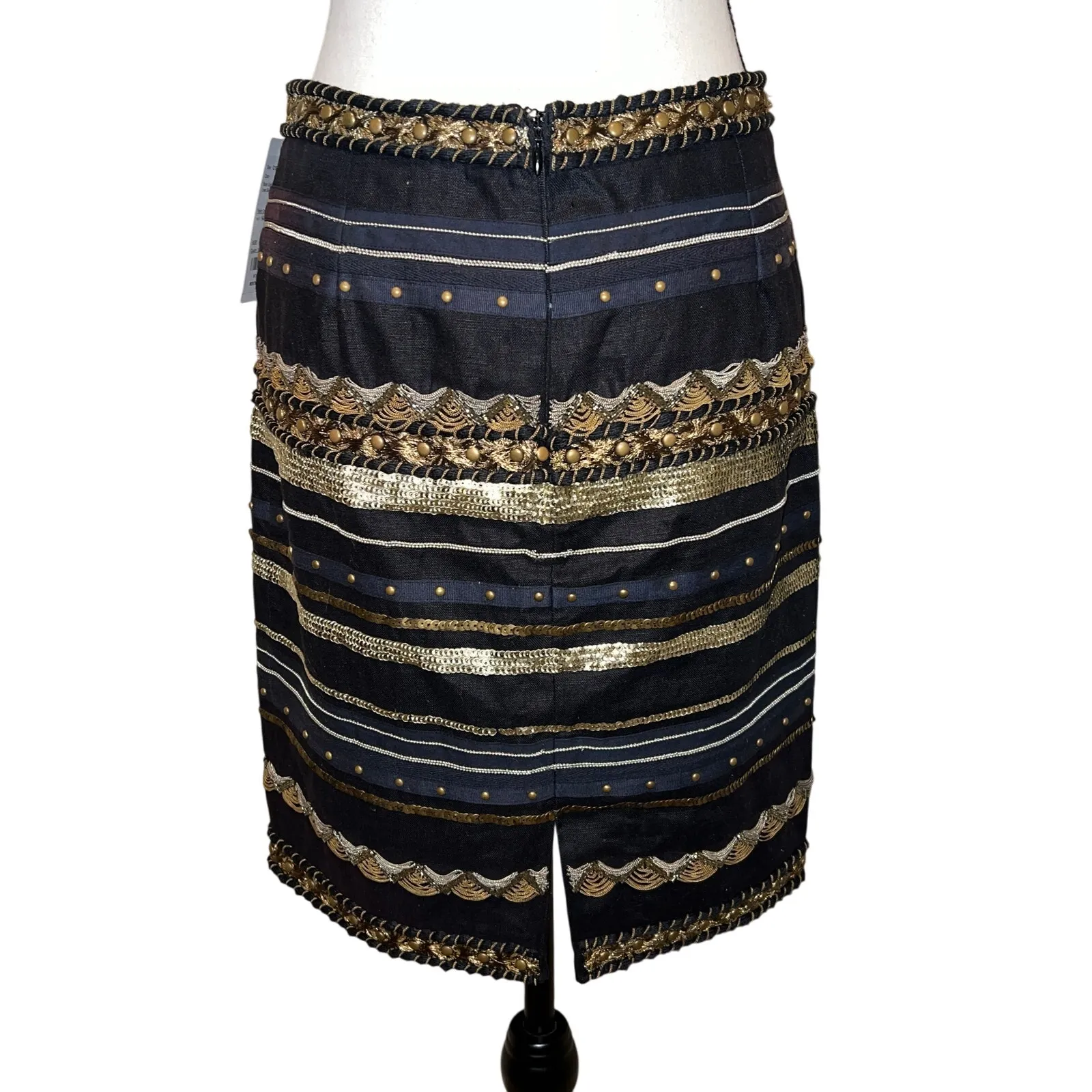 Worth New York Black Custom Maximalist Mixed Metals Beaded Artistry Skirt Size 2 - Image 2