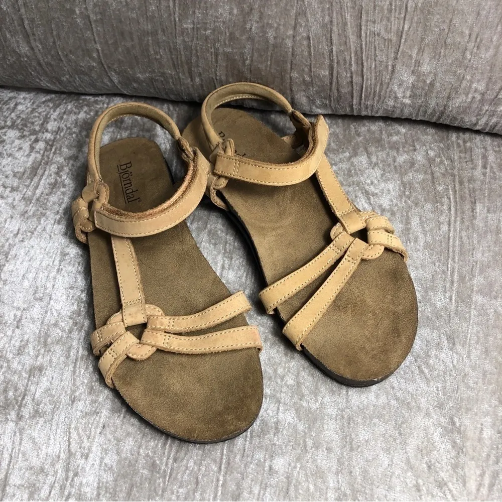 Bjorndal brown strappy Slingback sandal flat leather size 10 - Image 10