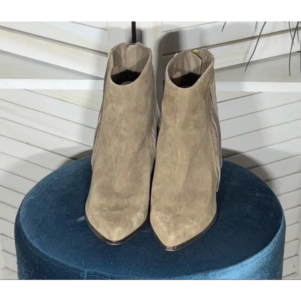 Steve Madden ankle cowboy boots genuine suede leather beige boho fringes sz 10 B - Image 3