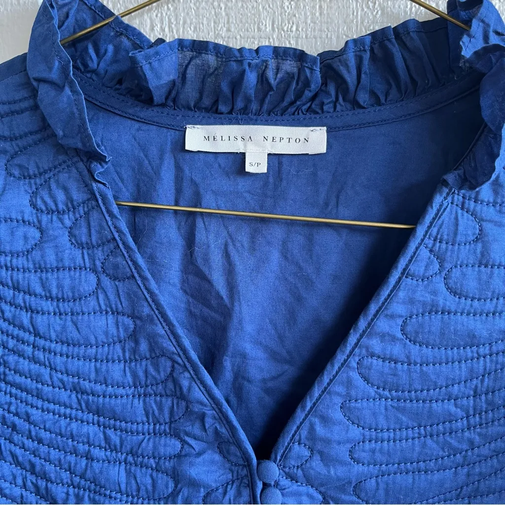 Melissa Nepton Emily Stitched Flutter Sleeve Blouse Royal Blue Size S - Image 3