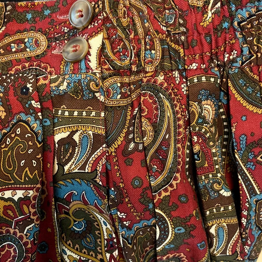 Vintage Orvis Maxi Skirt Pleated USA Whimsigoth Paisley Elastic Waist Red 10 28" - Image 2