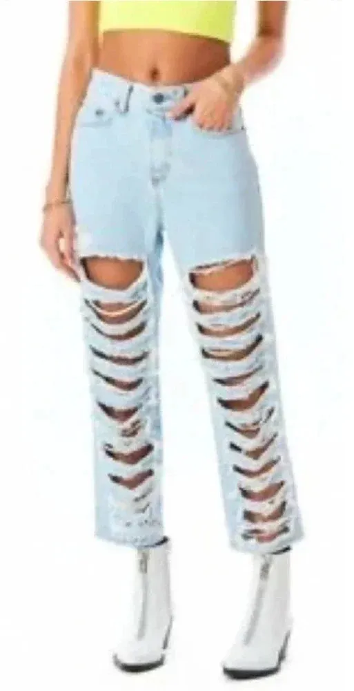 Carmar Denim Super Ripped Straight Leg Jeans Light Wash Blue Size 26 - Image 1