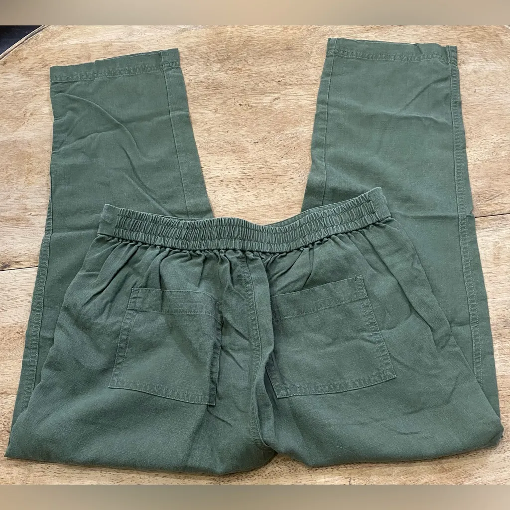 J Crew Denim‎ Women’s Small Linen Blend Army Green Front Tie Crop Seaside Pant - Image 5