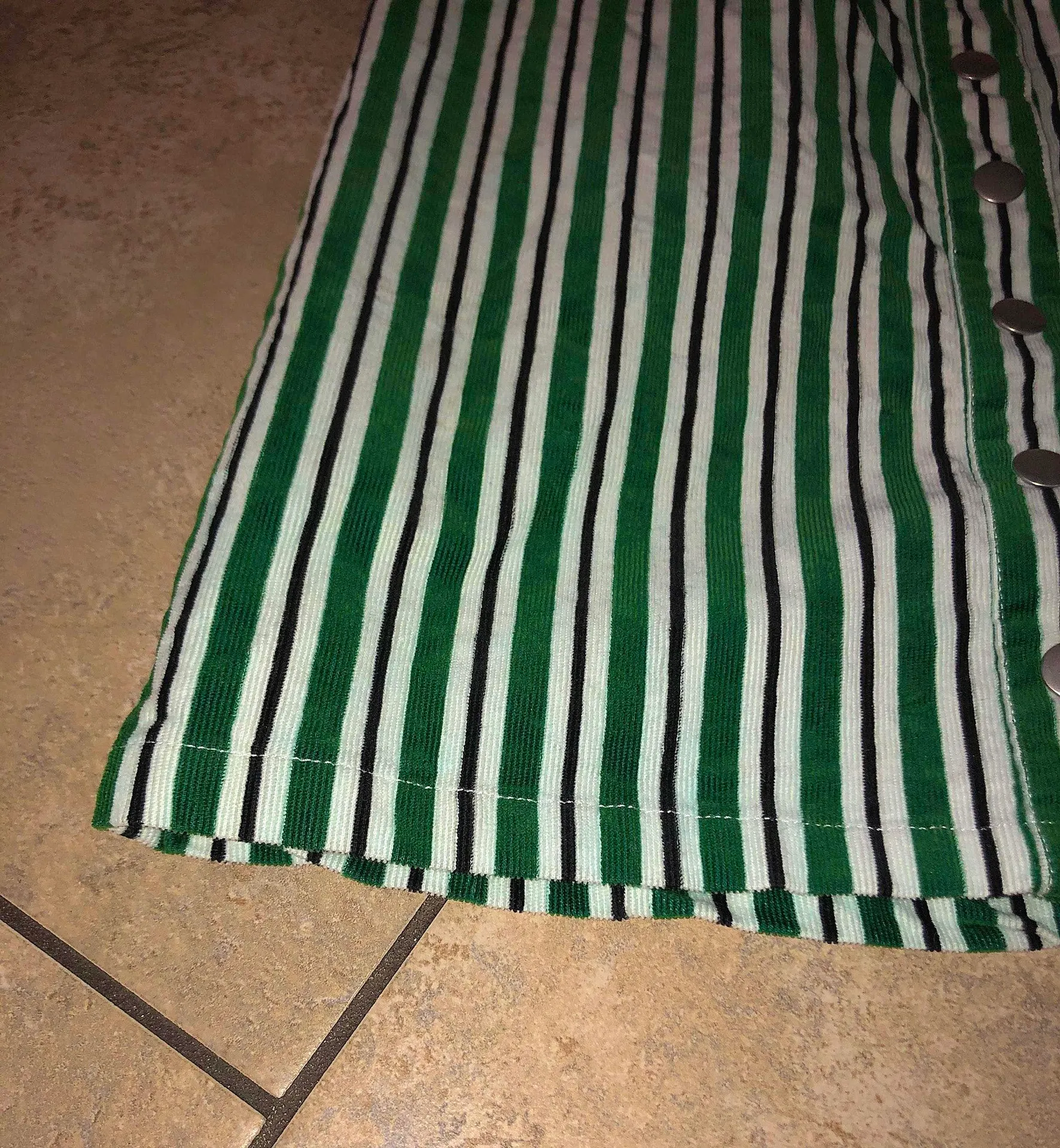 Green and white striped corduroy button down dress - Image 4