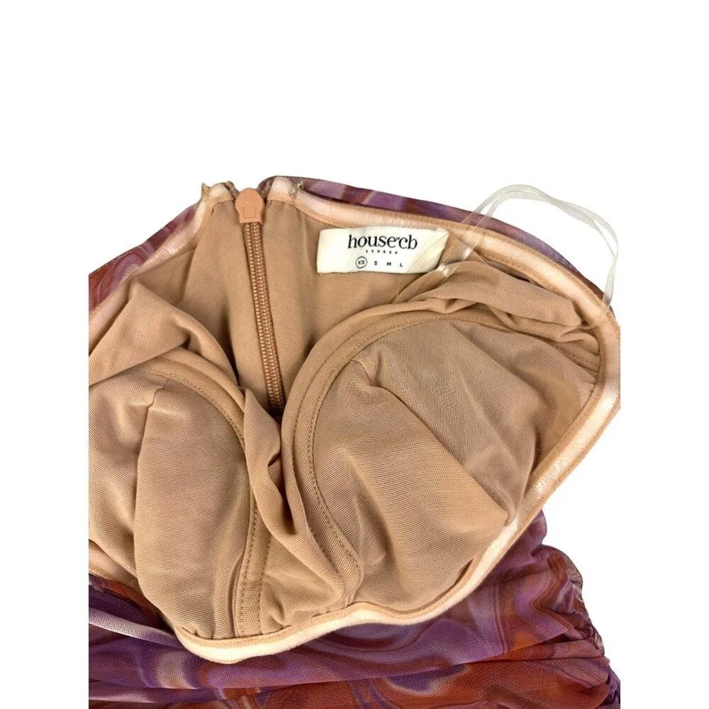 House of CB - Sasha Swirl Strapless Ruched Midi Dress in Purple and Orange - Image 2